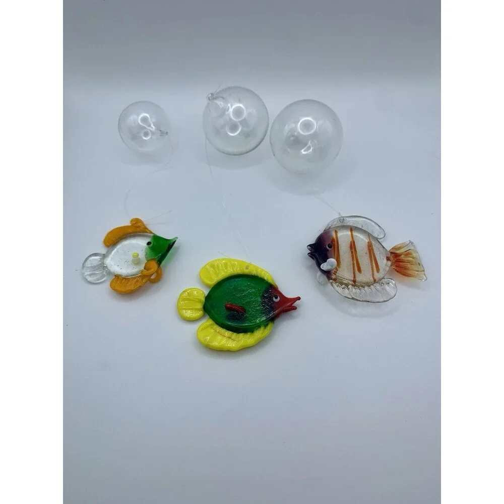 Lot of 3 LS Arts Blown Glass Floating Fish w Bubble Tropical Tank Aquarium Decor